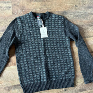 Men's Robert Bruce Crewneck Sweater L Charcoal Teal Waffle Knit